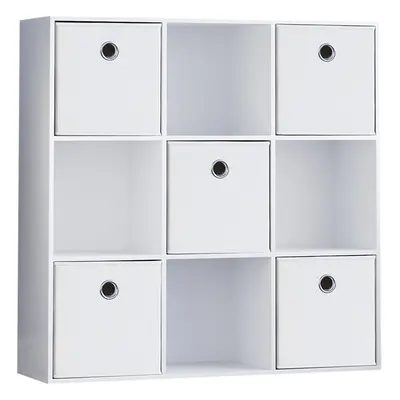 (White, White) Durham 3x3 Cube Shelf Drawer Bookcase + Baskets