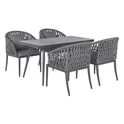 4 Seater Metal Garden Dining Set Grey LIPARI