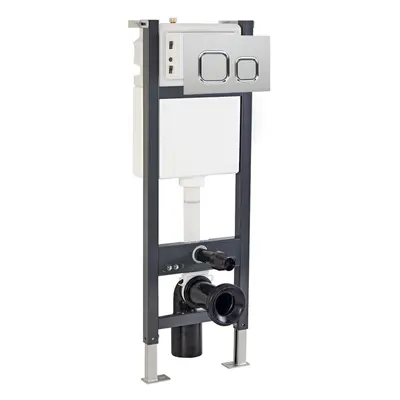 Nes Home Wall Hung Toilet WC Cistern Frame with Avant Chrome Square Push Button