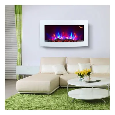 TruFlame colour Side LEDs Wall Mounted Arched White Glass Electric Fire with Log Effect