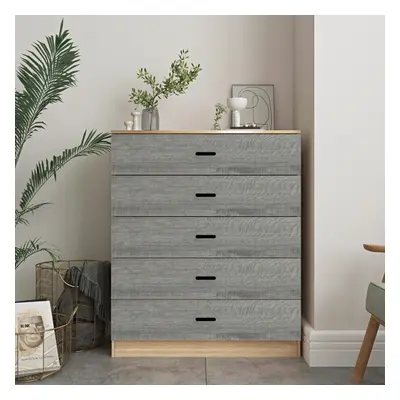 (Oak Carcass]+Ash Grey Drawers, 5) Or Drawer Wooden Bedroom Chest Cabinet Modern Wide Storage Cu