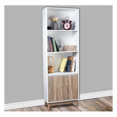 5 Tier Bookcase With Door Cupboard Cabinet Storage Shelving Display Wood Shelf