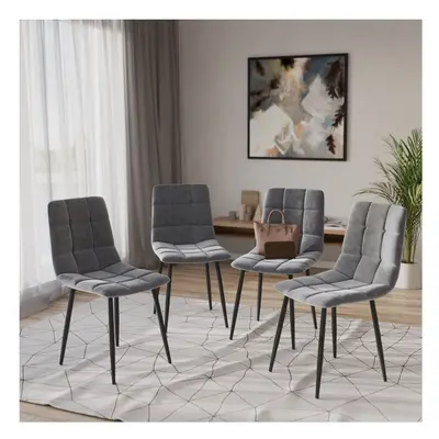 (Grey) Plush Velvet Padded Dining Chairs with Metal Legs Home Furniture 4pcs