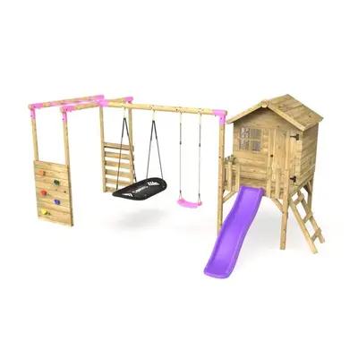 (Playhouse, Swings, Monkey Bars, Deck & 6ft Slide ? Sage, Purple) Rebo Children's Orchard 4ft Wo