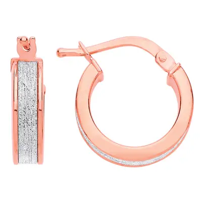 Jewelco London Ladies Rose Gold-Plated Sterling Silver Square Tube Moondust Hoop Earrings 14mm -