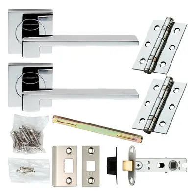 Door Handle & Latch Pack Chrome Modern Flat Slim Bar on Screwless Square Rose