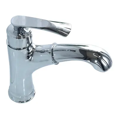 (Silver) Copper Bathroom Basin Faucet Pull Out Spring Sprayer Tap Hot and Cold Water Single Hole