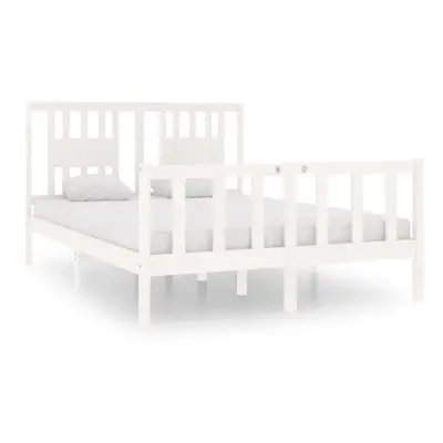 (white, x cm) vidaXL Bed Frame with Headboard Solid Wood Pine Bed Base Mattress Foundation