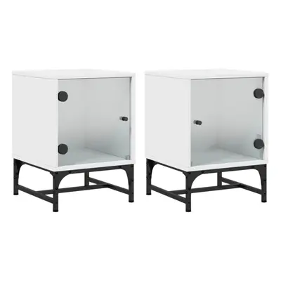 vidaXL Bedside Cabinets with Glass Doors Nightstand Side End Table pcs White