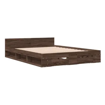 (brown oak, x cm) vidaXL Bed Frame with Drawers Bed Base Smoked Oak 200x200 cm Engineered Wood