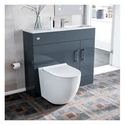 James Freestanding Grey Slimline Vanity Basin, WC Unit & BTW Toilet