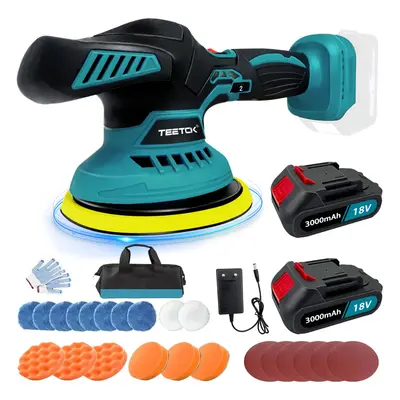 Cordless 6" Car Polisher Buffers Polishing Sanding 6-Speed+Pads+2Battery+Charger-Compatible with