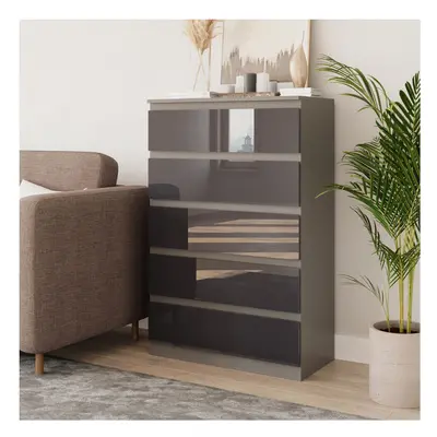 (Grey & Grey) Drawer High Glossy Wooden Bedroom Chest Cabinet No Handle Drawer Storage