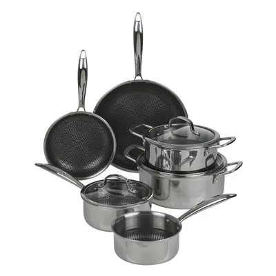 (6Pc Set) HEXTEC Honeycomb Non Stick Stainless Steel Cookware Pots & Pans Set of 3/4/5/6 Pcs, In