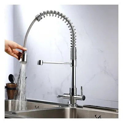 Modern Dual Lever Pull Out Kitchen Mixer Tap Faucet Chrome