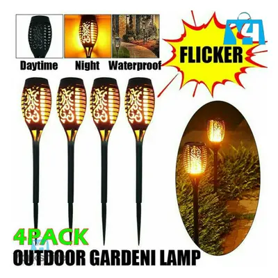 4 X PC Waterproof Solar Garden Flame Light Flickering LED Torch Lamp