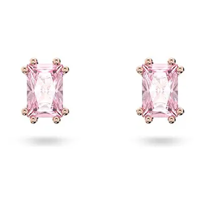 Swarovski Stilla Stud Earrings, Pink Cushion Cut Stones in a Rose Gold Tone Plated Setting, from