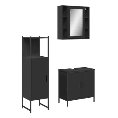 vidaXL Bathroom Cabinet Set Piece Vanity Unit Cupboard Black Engineered Wood