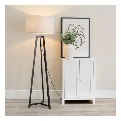 ValueLights Lottie Black Wood Tripod Floor Lamp with Grey Shade