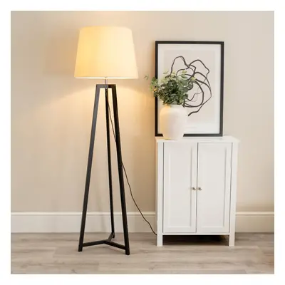 ValueLights Lottie Beige Tapered Shade Black Wood Tripod Floor Lamp