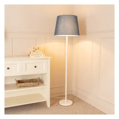 ValueLights Charlie White Stem Floor Lamp with Grey Tapered Shade