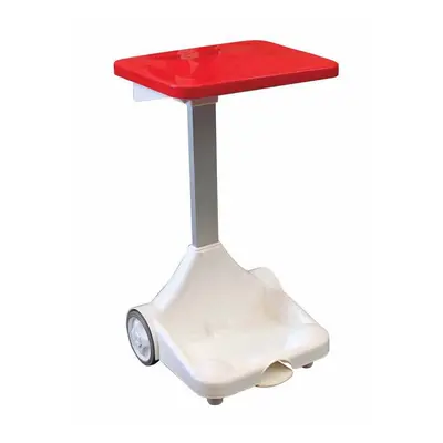 (Red Lid) Plastic Sack Holder Semi Mobile Pedal Operated Free Standing White Base Bin