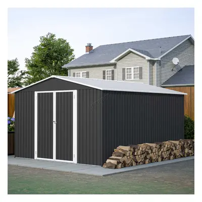 (10X12FT, Anthracite) Birchtree Steel Apex Garden Shed | Metal Garden Tool Shed