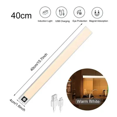 (White 40cm, Warm Light) 20/40/60CM Body Sensing Small Night Light USB Charging Lamp LED Portabl