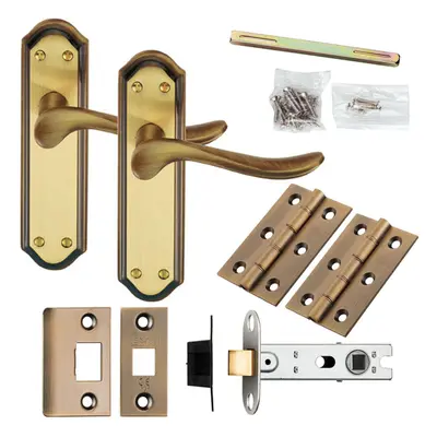 Door Handle & Latch Pack Bronze Traditional Curved Lever Sculpted Backplate