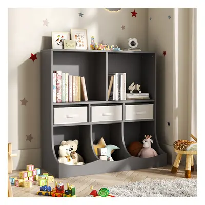 (Grey) Kids Display Toy and Book Rack Cabinet with Drawers