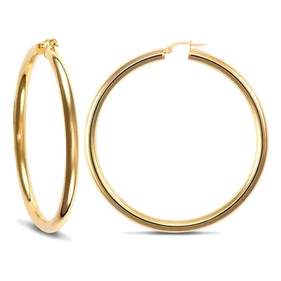 Jewelco London Ladies 9ct Yellow Gold Polished 4mm Hoop Earrings 57mm - JER184