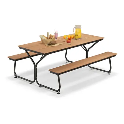 8-Person Picnic Table Bench Set Garden Camping Furniture W/Umbrella Hole