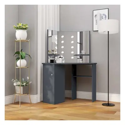 vidaXL Corner Dressing Table with LED Grey Cosmetic Vanity Table Furniture