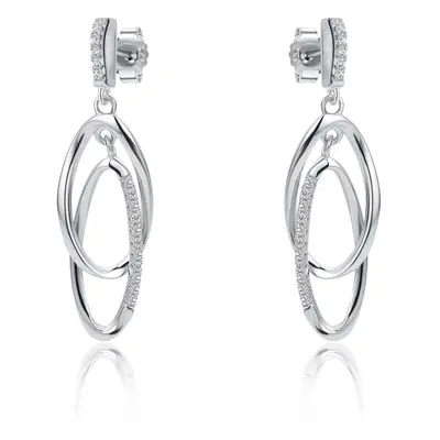 Jewelco London Rhodium Plated Sterling Silver White Cubic Zirconia Interlocked Oval link Drop Ea