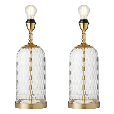 2 PACK Geometric Glass Table Lamp Brass Trim BASE ONLY Modern Bedside Light