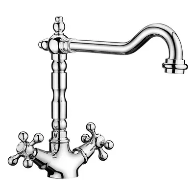 Chrome Traditional Kitchen Mono Sink Mixer Tap Cross Handle French Classic