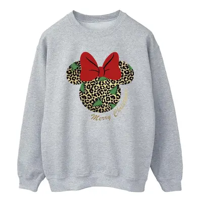 (4XL, Sports Grey) Disney Womens/Ladies Minnie Mouse Leopard Christmas Sweatshirt