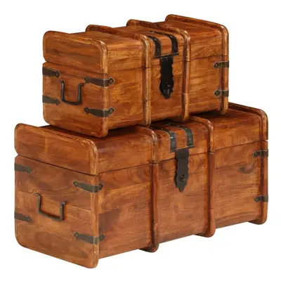 vidaXL Solid Wood Acacia Treasure Chest Set Pieces Honey Finish Storage Box