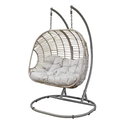 Egg Hanging Swing Chair, Wicker Rattan Basket, Steel Frame, Double - DG61