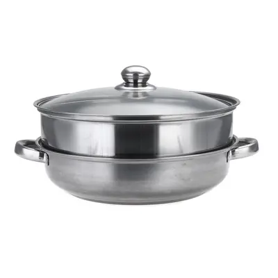 (Type B) Steamer Cooker Pot Set Pan Cook Food Glass Lids Stainless Steel 28CM