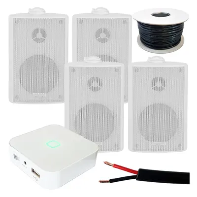 80W Mini WiFi Stereo Amplifier & 4x 60W 3" White Outdoor Wall Speaker System