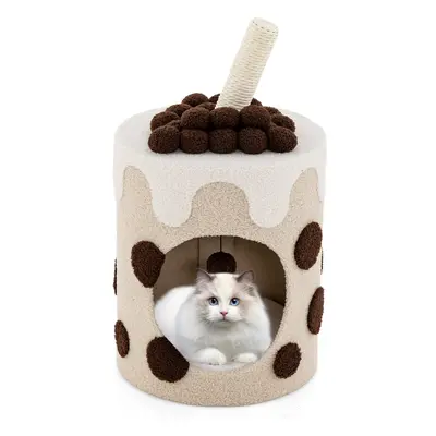 Bubble Tea Cat Tree Tower Cat Condo Furniture W/ Scratching Post Dangling Ball