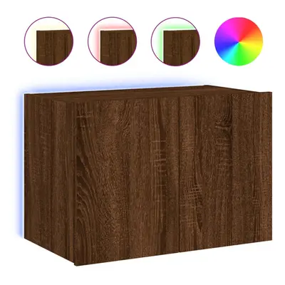 vidaXL TV Wall Cabinet with LED Lights Floating TV Unit TV Cabinet Brown Oak