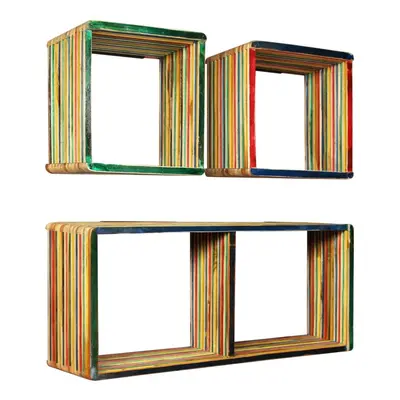 vidaXL Solid Reclaimed Teak Wall Shelf Set Piece Multicolour Home Display