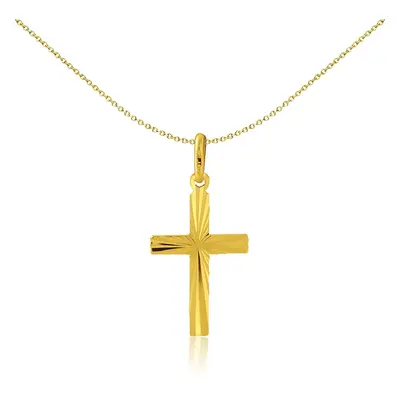 Jewelco London Ladies 9ct Yellow Gold Diamond Cut Sunshine Rays Sunburst Cross Pendant 12x25mm -