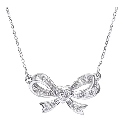 Jewelco London 9ct White Gold Round 5.3pts Diamond Bow Lavalier Necklace inch 46cm - PNEAXL01960