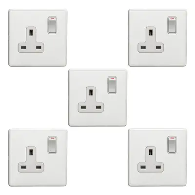 5 PACK Gang DP 13A Switched UK Plug Socket SCREWLESS MATT WHITE Wall Power