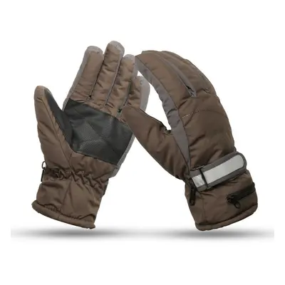 (Khaki, L) 2000mAh Battery Heated Gloves Motorcycle Hunting Winter Warmer Racing Skiing