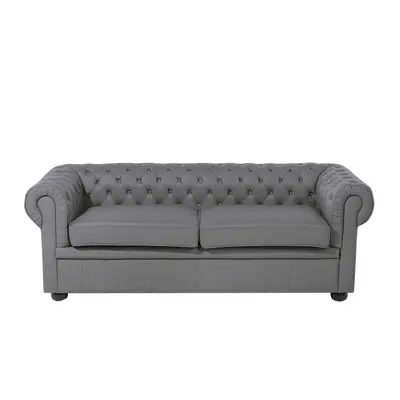 3 Seater Leather Sofa Grey CHESTERFIELD