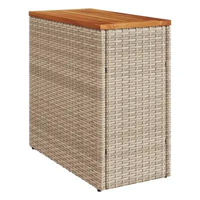 vidaXL Garden Side Table with Wooden Top Coffee Dining Table Beige Poly Rattan